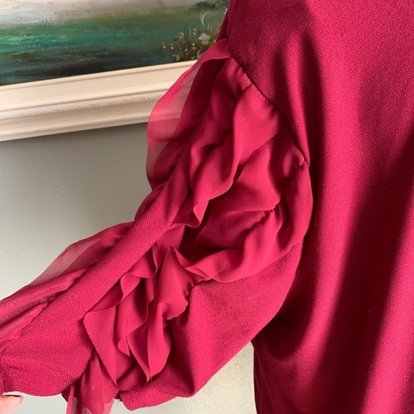 A Love Story Women’s Burgundy Ruffle Sleeve Blouse Size 2X - Picture 13 of 17